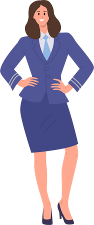 Charming woman stewardess dressed in airline plane crew uniform  Illustration