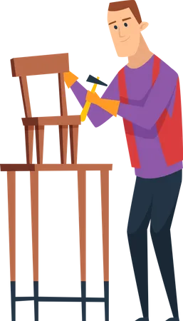 Ouvrier charpentier fabriquant une chaise  Illustration