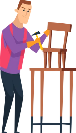 Ouvrier charpentier fabriquant une chaise  Illustration