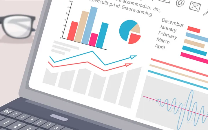 Chart and Diagrams on Laptop  Illustration