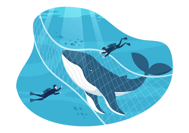 Chasse à la baleine en mer  Illustration