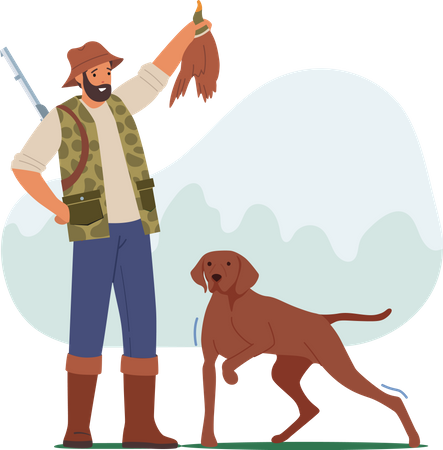 Chasse aux oiseaux par chasseur  Illustration