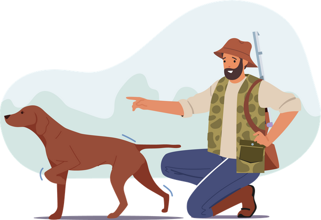 Chasse au chien en forêt  Illustration