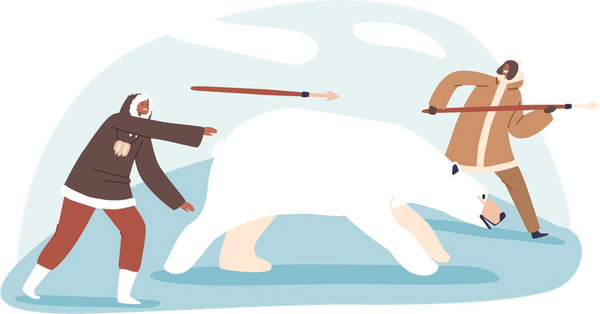Les chasseurs esquimaux chassent les ours polaires pour leur subsistance  Illustration