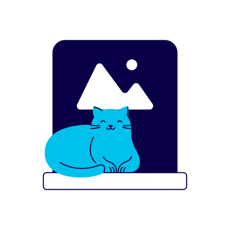 Chat assis près de la fenêtre avec image  Illustration