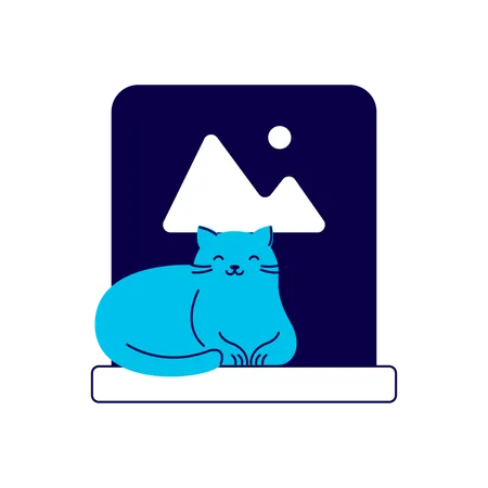 Chat assis près de la fenêtre avec image  Illustration