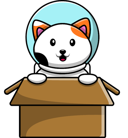 Chat astronaute dans une boîte  Illustration