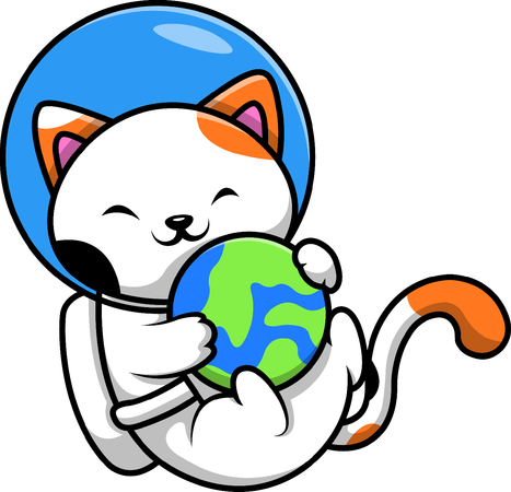 Chat astronaute tenant la Terre  Illustration