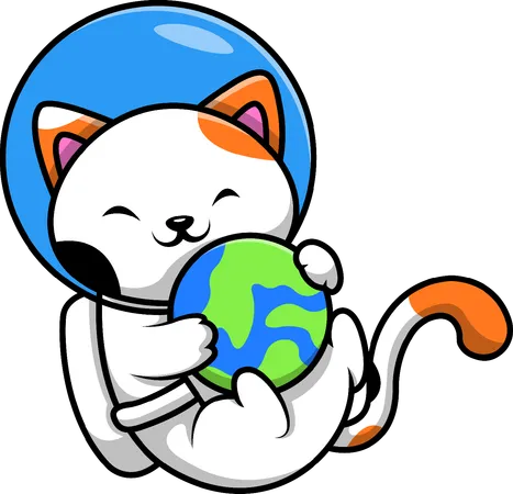 Chat astronaute tenant la Terre  Illustration