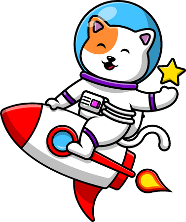 Chat astronaute chevauchant une fusée  Illustration