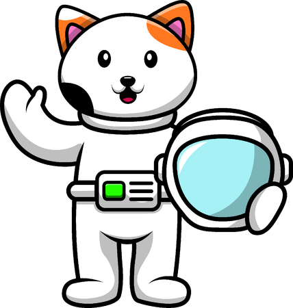 Chat astronaute tenant un casque  Illustration