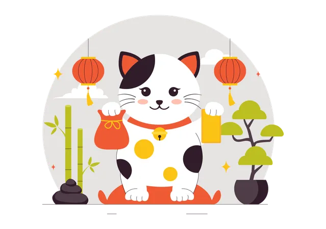 Chat avec éléments et équilibre du Yin et du Yang  Illustration