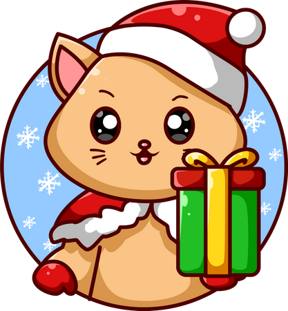 Chat brun apportant un cadeau pour Noël  Illustration