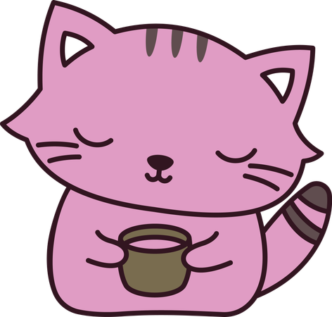 Personnage animal chaton chat rose mignon avec une expression heureuse tenant un verre  Illustration