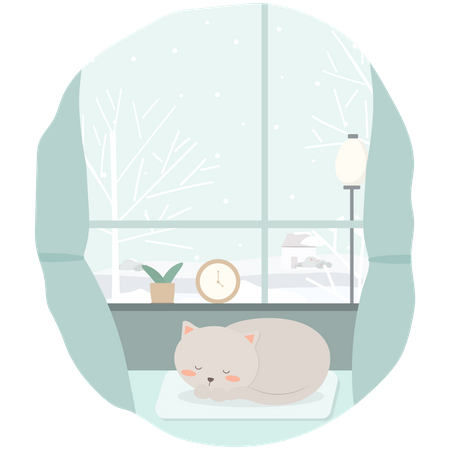 Chat couché dans la maison  Illustration