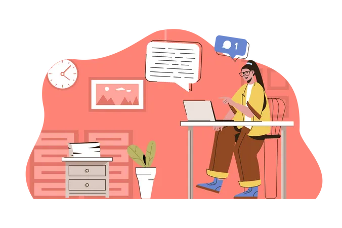 Chat customer support from home  Illustration