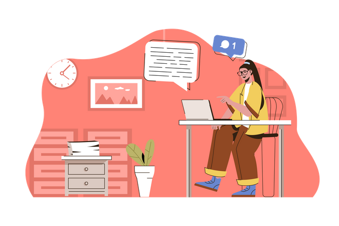 Chat customer support from home  Illustration