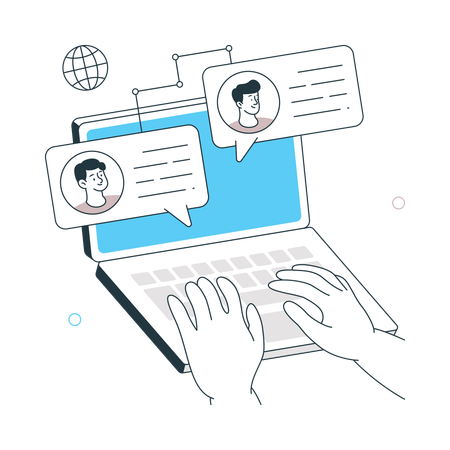 Discussions commerciales en ligne sur ordinateur portable  Illustration