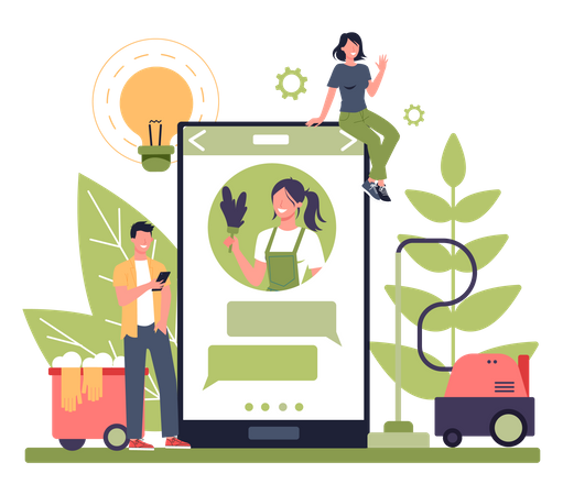 Chat de nettoyage à domicile en ligne  Illustration
