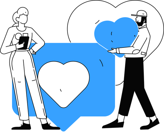 Pareja romantica enamorada  Ilustración