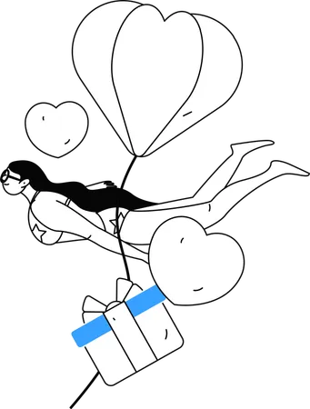 Chica volando con regalo de San Valentín  Illustration