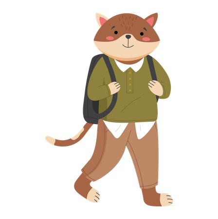 Écolier de chat portant un uniforme scolaire avec un sac d'école  Illustration