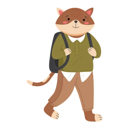 Écolier de chat portant un uniforme scolaire avec un sac d'école  Illustration