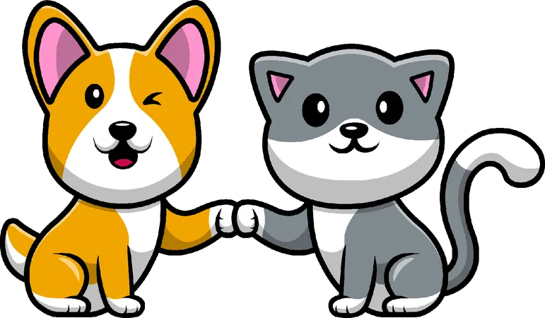 Chat et chien Happy Five  Illustration