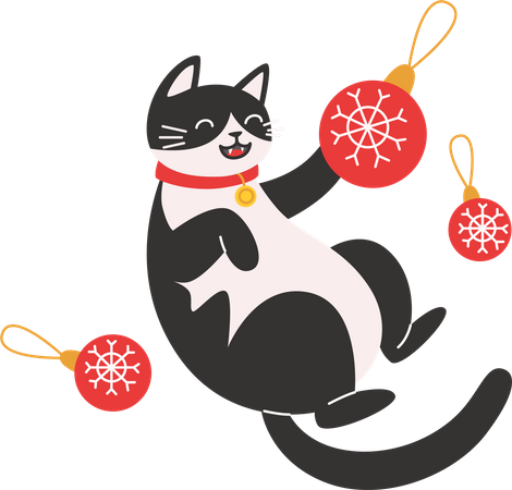 Chat jouant avec des décorations de Noël  Illustration