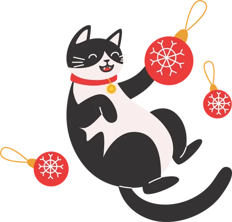 Chat jouant avec des décorations de Noël  Illustration