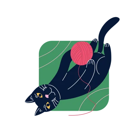 Chat jouant avec une bobine de fil  Illustration