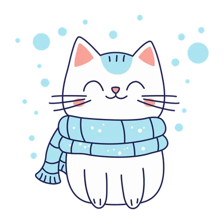 Chat mignon portant une écharpe bleue  Illustration