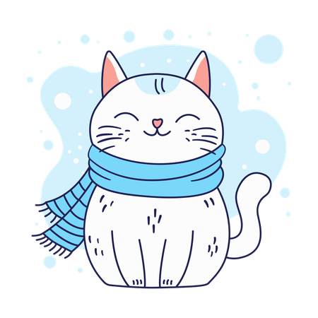 Chat mignon portant une écharpe en hiver  Illustration