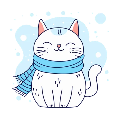 Chat mignon portant une écharpe en hiver  Illustration