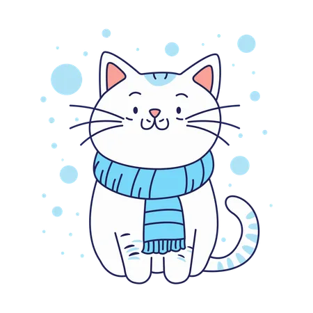 Chat mignon portant une écharpe en hiver  Illustration