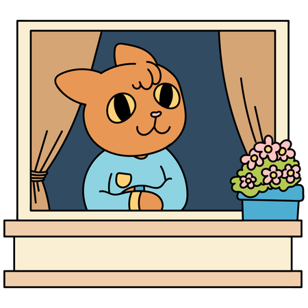 Chat regardant dehors depuis la fenêtre  Illustration