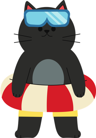 Chat utilisant une ceinture de natation  Illustration