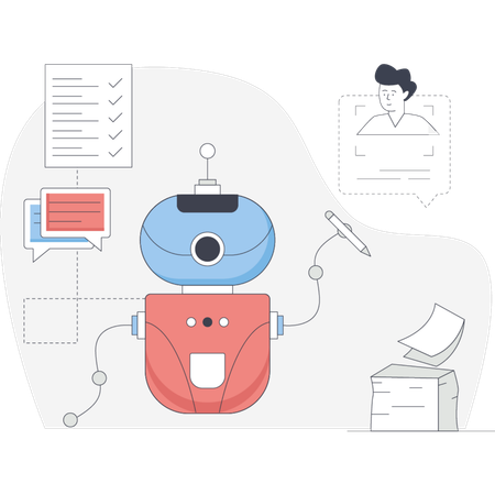 Chatbot completando una tarea automatizada  Ilustración
