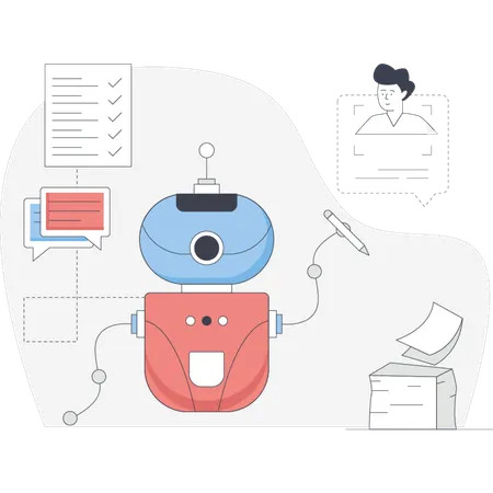Chatbot completando una tarea automatizada  Ilustración