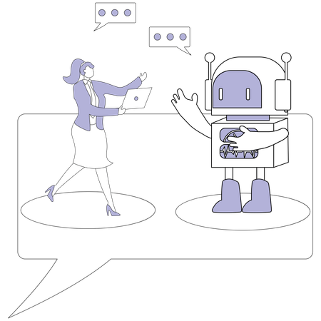 Chatbot de inteligência artificial com empresária  Ilustração