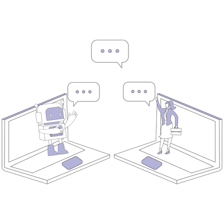 Chatbot de inteligência artificial com empresária  Ilustração