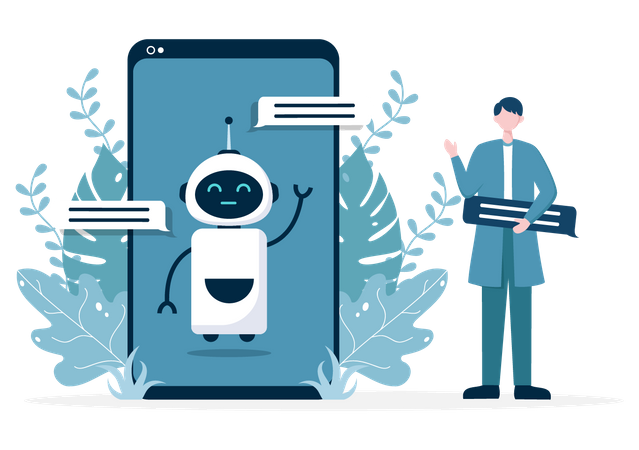 Chatbot en teléfono inteligente  Ilustración