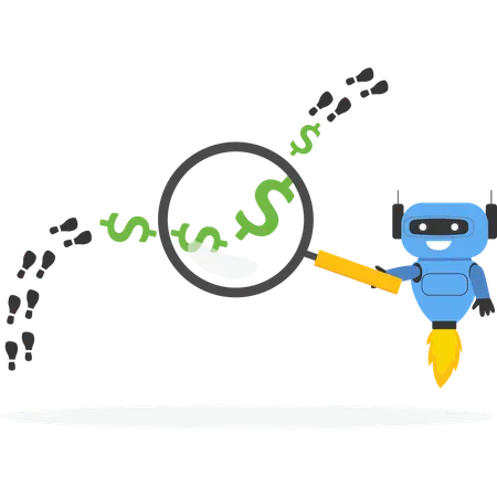 Chatbot finding money footprints  Illustration