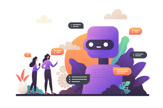 Robô chatbot que fornece ajuda online  Ilustração