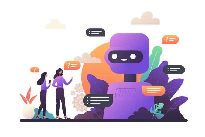 Robô chatbot que fornece ajuda online  Ilustração