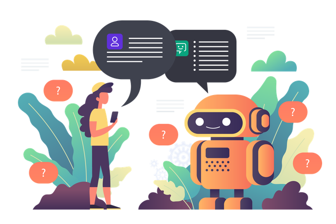 Robô chatbot que fornece assistência online  Ilustração