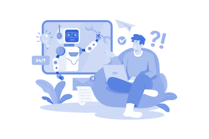 Chatbot Robot Support People In The Office Illustration