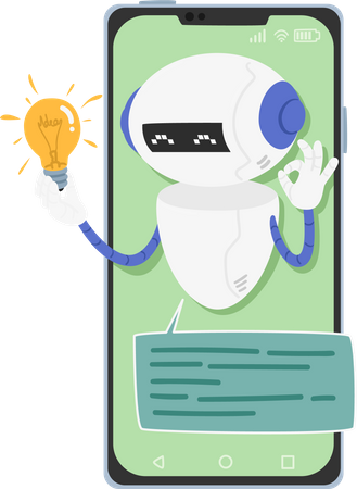 Chatbot with Glowing Light Bulb on Smartphone screen Illustration