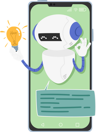 Chatbot with Glowing Light Bulb on Smartphone screen  Illustration