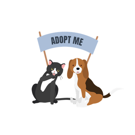 Chats et chiens mignons prêts à être adoptés  Illustration